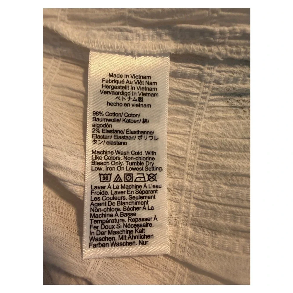 J. Crew Tie Front Popover Top White Seersucker Long Sleeve S